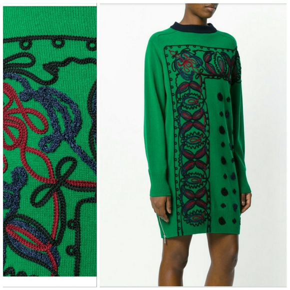 Sacai 100% Wool Embroidered Green Sweater Dress 3 - Picture 14 of 14